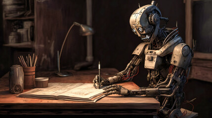 A robot writing on a desk