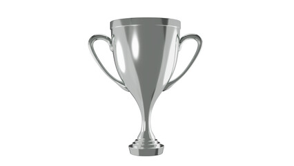 Silver shiny trophy cup with handles isolated on transparent background. Second place. Award concept. 3D render