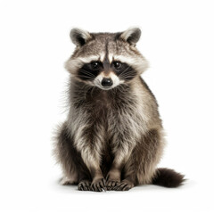 Raccoon isolated on white background - Generative AI - obrazy, fototapety, plakaty