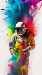 Obraz premium Astronaut in a colorful rainbow explosion 