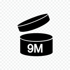 9M PAO icon. Jar with open lid and 9 month marking. Period after opening sign. Product freshness time. Cosmetic, shampoo, makeup validity label on transparent background