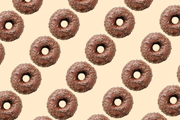 chocolate donuts on light beige background big size