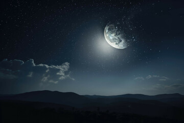 Fototapeta na wymiar A beautiful, clear night sky with a crescent moon and stars - Generative AI