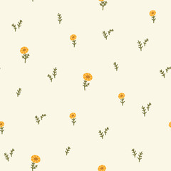 Abstract floral seamless pattern. Cute hand drawn marguerite flowers texture. Simple vintage background for wrapping paper, textile, print, apparel, fabric, wallpaper, card, gift, packaging.