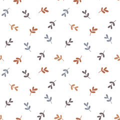 Cute hand drawn autumn leaves seamless vector pattern. Scandinavian vintage style design. Seasonal floral background for apparel, fabric, wallpaper, textile, packaging, card, print, wrapping paper.