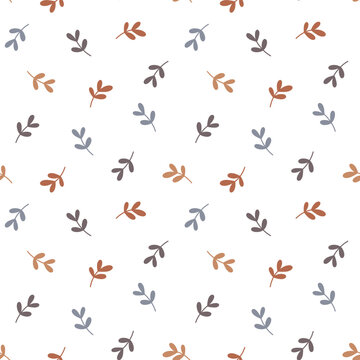 Fototapeta Cute hand drawn autumn leaves seamless vector pattern. Scandinavian vintage style design. Seasonal floral background for apparel, fabric, wallpaper, textile, packaging, card, print, wrapping paper.
