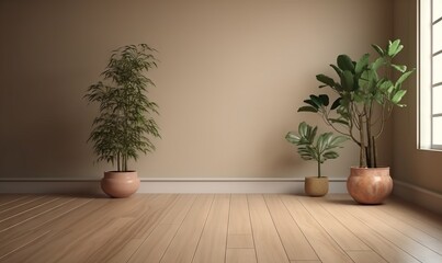 Fototapeta na wymiar three potted plants in a corner of a room next to a window. generative ai