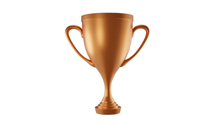 Bronze matte trophy cup with handles isolated on transparent background. Third place. Award concept. 3D render