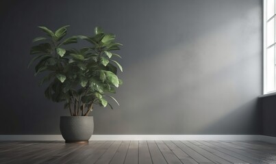  a potted plant in a dark room with a window.  generative ai