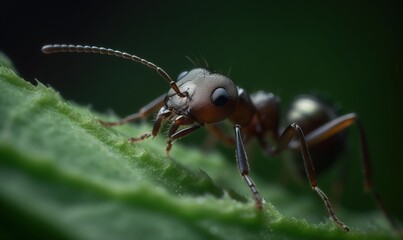  a close up of a bug on a green plant leaf.  generative ai