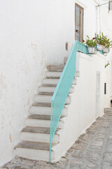 Beautiful view of the staircase with railings in the city of Ostuni.