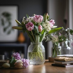 Flowers in vase, generative AI
