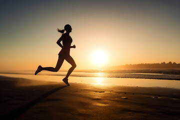 Fototapeta na wymiar Woman running at sunrise
