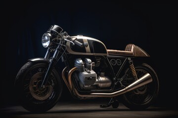 Cafe racer motorcycle on black. Generative AI.