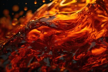 Soda pour. Red orange brown liquid splashing pour. Soda drink. Fluid liquid.