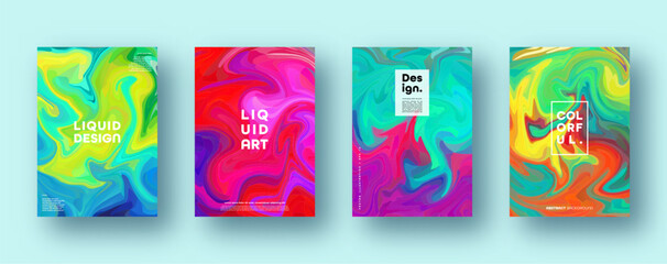 Colorful abstract geometric background. Liquid dynamic gradient waves. Fluid marble texture. Modern covers set. Vector illustration