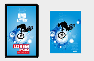 Sport background with active young person for internet banners, social media banners, headers of websites, vector illustration 