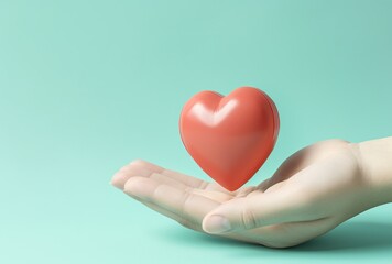 Obraz premium Hand Holding Red Heart on Green Background. Generative AI.