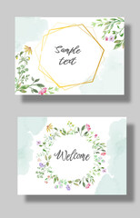 Naklejka na ściany i meble Set of watercolor floral thank you cards. Hand drawing illustration isolated on white background. Vector EPS.