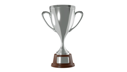 Silver shiny trophy cup with handles isolated on transparent background. Second place. Award concept. 3D render