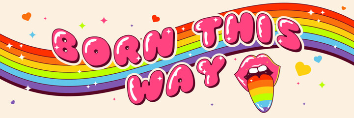 LGBTQ Pride Month Banner Design with Pride Flag Ribbon Illustration Elements and quote. LGBTQ+ Rainbow Flag Ribbon Banner. 