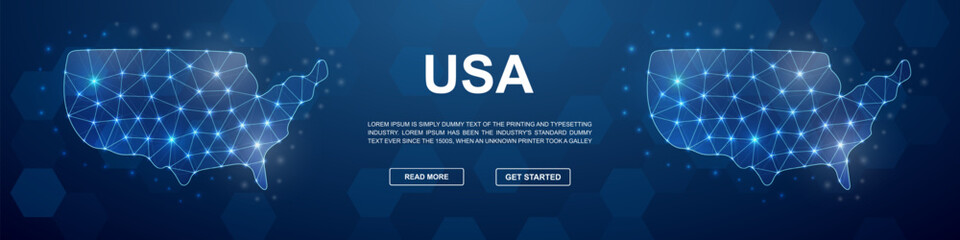 USA polygonal promotion banner. Horizontal low poly poster illustration. United States of America template illustration concept.