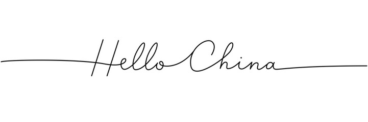 Hello China - word with continuous one line. Minimalist drawing of phrase illustration. China country - continuous one line illustration.