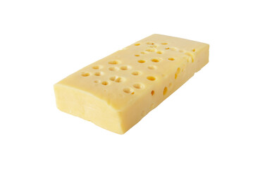 Emmental cheese, Swiss cheese isolated transparent png. Emmentaler yellow piece with eyes or round holes. 