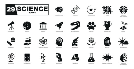 Science set of black flat icons.
