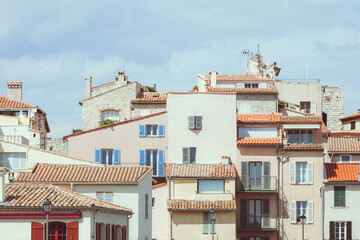Vintage houses in Antibes town in France - 593380384