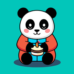 Cute mascot for a panda, flat cartoon vector design for cute animals. Suitable for birthday design, books, cards