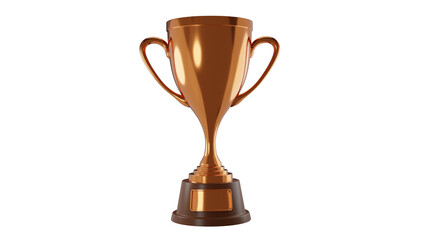 Bronze shiny trophy cup with handles isolated on transparent background. Third place. Award concept. 3D render