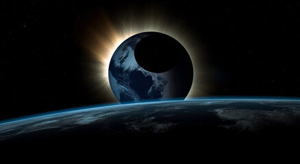Fototapeta na wymiar Sun rising above the earth in outer space, National geographic style. Generative Ai. 