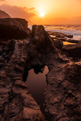 El Hierro Island. Canary Islands, landscape in the natural pool of Charco Azul in the summer sunset