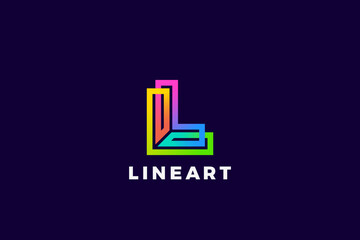Letter L Logo Monogram design Linear Outline Style Colorful vector template.