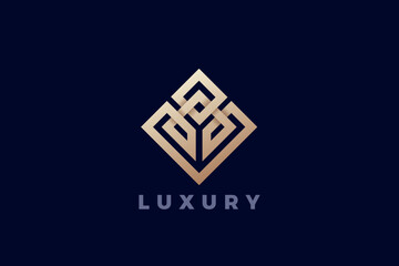 Square Rhombus Logo Abstract Design Linear Outline Luxury Style Vector Template. - 593381736
