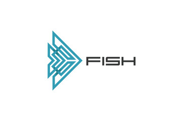 Fish Logo Geometric Design Triangle Shape Linear Outline Looped Line Style.