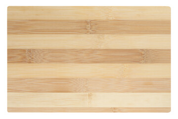 Empty rectangular wooden oak kitchen cutting board. White background, top view