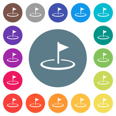 Golf flag flat white icons on round color backgrounds