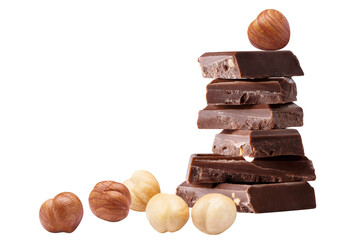 Delicious dark chocolate pieces and hazelnuts, cut out