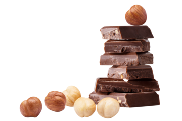 Delicious dark chocolate pieces and hazelnuts, cut out