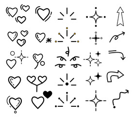 decoration in pictures by hand, various images of hearts and arrows