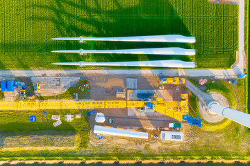 Construction and installation of a wind turbine. Production of clean green energy. Technology and...