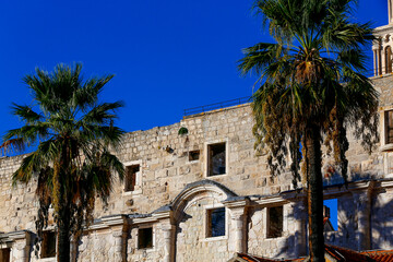 Walls of Diocletian's palace with palm trees