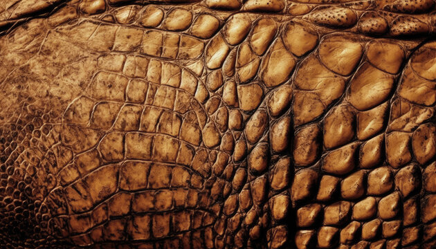 Fototapeta Golden brown dinosaur skin texture background by generative AI