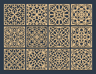 Square patterned coaster collection; laser cut templates, vector