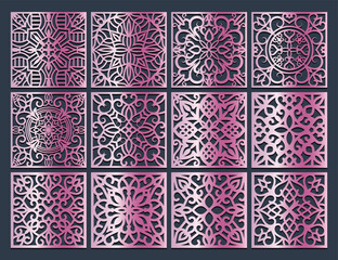 Lotus Mandala Vector Template Set for Cutting and Printing. Oriental silhouette ornament. Vector coaster design	