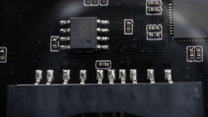 Circuits and microchips of an electronic device.