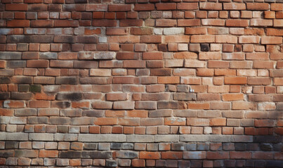 Red orange brick wall texture. Texture of old brown and red brick wall. Top view brick pattern on the wall. Generative AI.