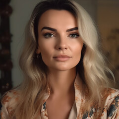 Portrait of a young long-haired beautiful modern woman. The woman represents both an independent and successful woman and can be used in beauty and fashion advertisements.